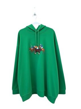 Ralph Lauren Green Pullover Hoodie with Polo Player Motif